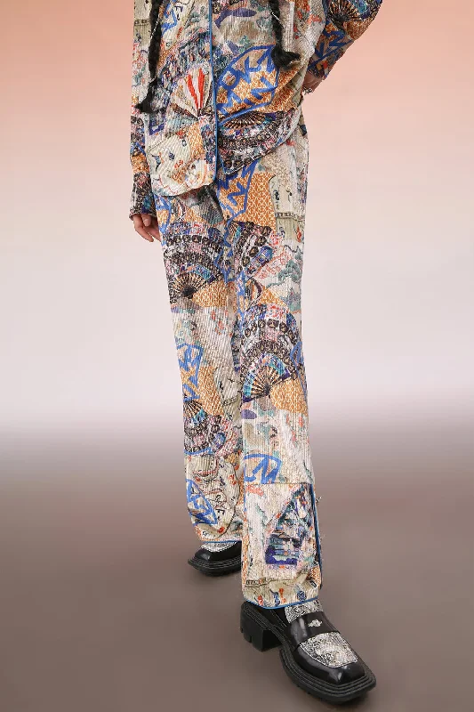 Mukzin | Printed Oversized Wide-Leg Pants Fashionable Track Pants