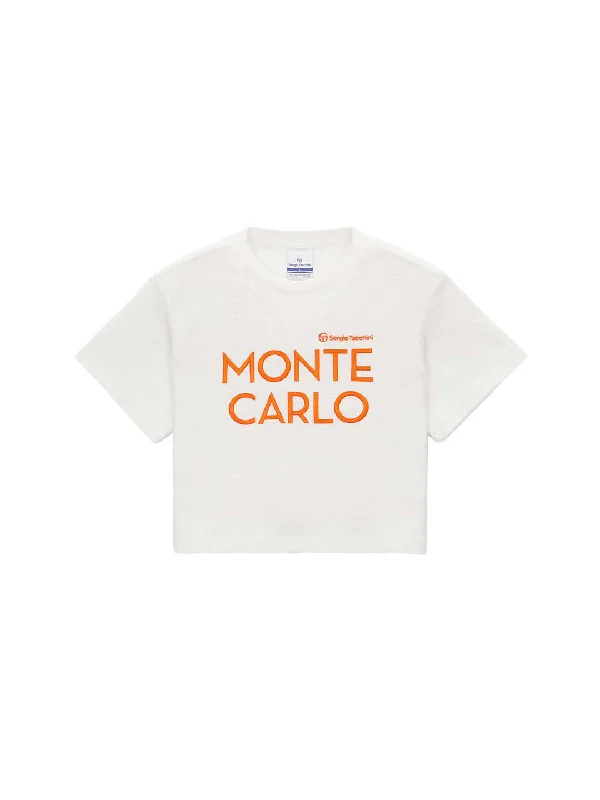 Women's Terry Jacquard Cropped T-Shirt- Off White Iron Safe Non-Iron Wrinkle Free