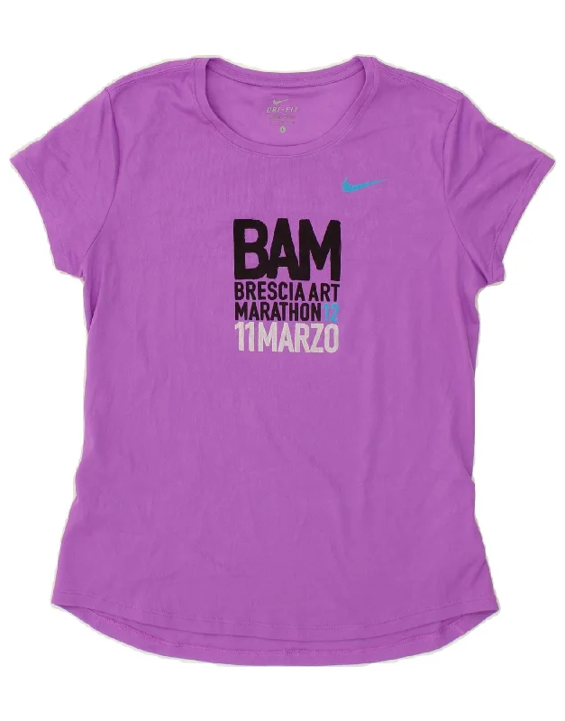 NIKE Womens Dri Fit Graphic T-Shirt Top UK 14 Large Purple Polyester Graphic T-Shirt Round Neck Polyester NIKE Womens Dri Fit Graphic T-Shirt Top UK 14 Large Purple Polyester Graphic T-Shirt Round Neck Polyester