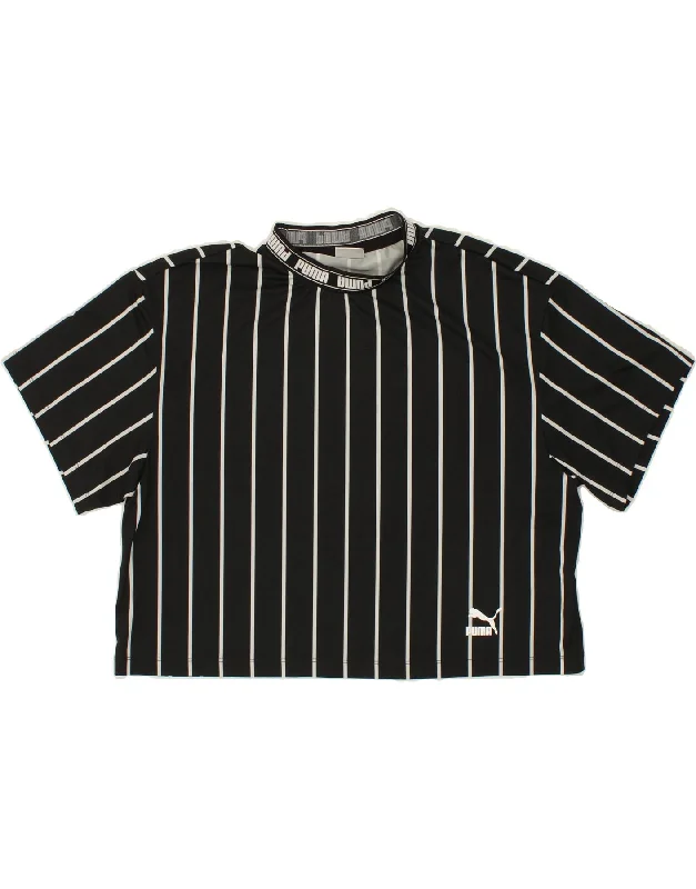 PUMA Womens Crop T-Shirt Top UK 14 Medium Black Striped Polyester Graphic Embroidered Appliqued PUMA Womens Crop T-Shirt Top UK 14 Medium Black Striped Polyester Graphic Embroidered Appliqued