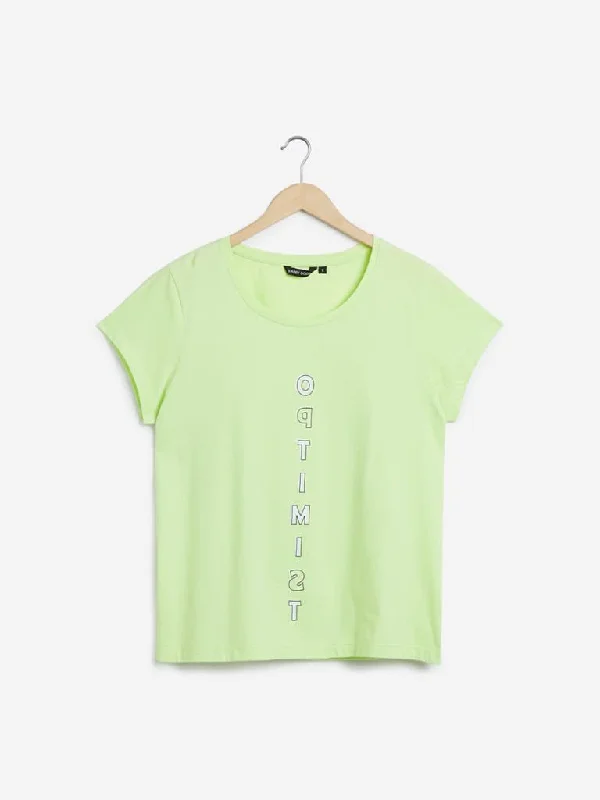 Sassy Soda Curves Lime Green Print Edna T-Shirt Spandex Blend Rayon Blend Denim Blend Sassy Soda Curves Lime Green Print Edna T-Shirt Spandex Blend Rayon Blend Denim Blend
