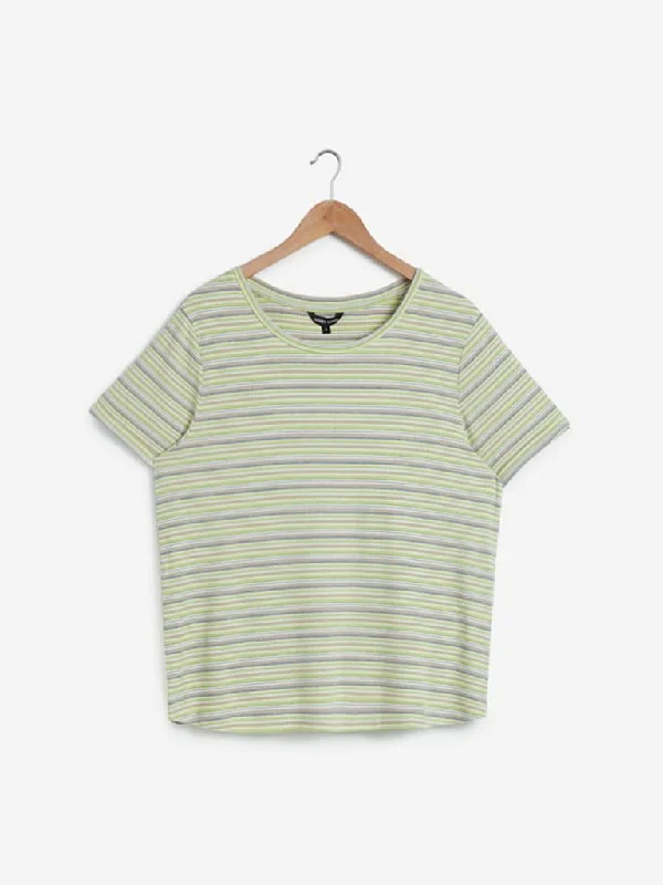 Sassy Soda Curves Multicolour Striped T-Shirt Chenille Brocade Lace