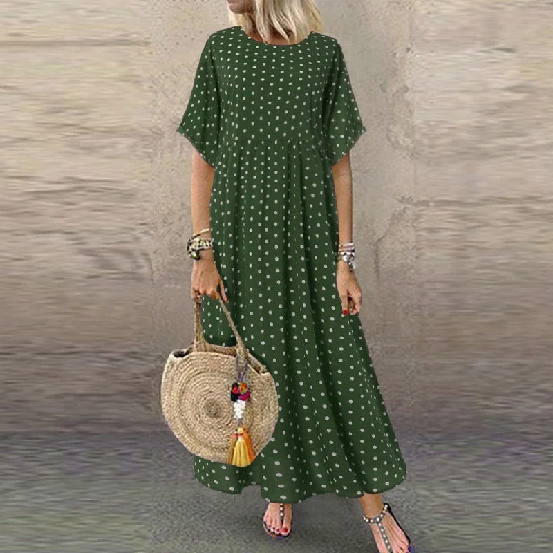 Women Sundress Vintage O-Neck Long Maxi Dress Female Casual Dot Pinted Summer Dress Beach Boho Dresses Vestidos Robe Stylish A-Line Maxi Dress Women Sundress Vintage O-Neck Long Maxi Dress Female Casual Dot Pinted Summer Dress Beach Boho Dresses Vestidos Robe Stylish A-Line Maxi Dress