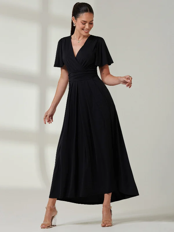 Angel Sleeve Super-Smooth Jersey Maxi Dress, Black Fashionable Asymmetrical Maxi Dress Angel Sleeve Super-Smooth Jersey Maxi Dress, Black Fashionable Asymmetrical Maxi Dress