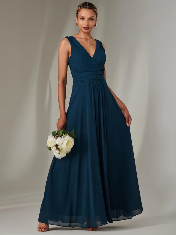 Cora Sleeveless Chiffon Maxi Dress, Dark Teal Fashionable Chiffon Maxi Dress