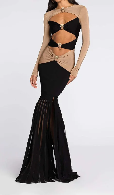 EMBELLISHED CUTOUT MAXI DRESS IN SEMI Stylish Long Sleeve Maxi Dress