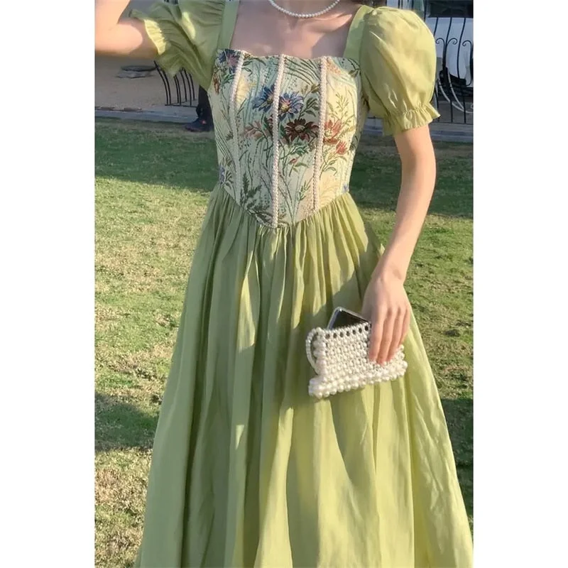 Darianrojas French Style Ink Green Maxi Dress One Piece Korean Style Square Neck Puff Sleeve Patchwork A-line Dresses for Women Vestido Cozy Ruffle Sleeve Maxi Dress Darianrojas French Style Ink Green Maxi Dress One Piece Korean Style Square Neck Puff Sleeve Patchwork A-line Dresses for Women Vestido Cozy Ruffle Sleeve Maxi Dress