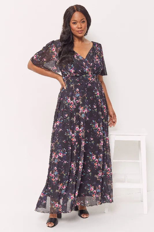 Isabelle Midnight Pink Float Sleeve Maxi Dress Elegant Maxi Dress with Lace