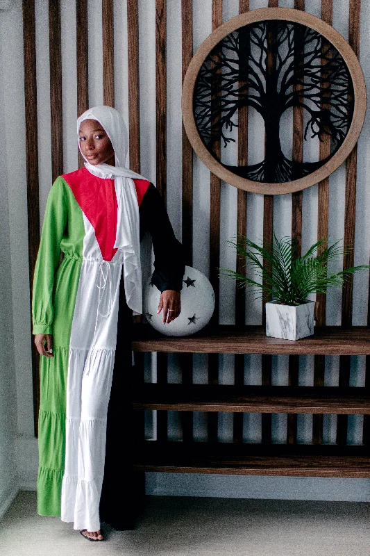 Rayon Maxi Dress - Free Palestine Inspired - Portion of Profits Donated to Gaza Humanitarian Aid Fashionable Maxi Dress with Fringe Rayon Maxi Dress - Free Palestine Inspired - Portion of Profits Donated to Gaza Humanitarian Aid Fashionable Maxi Dress with Fringe