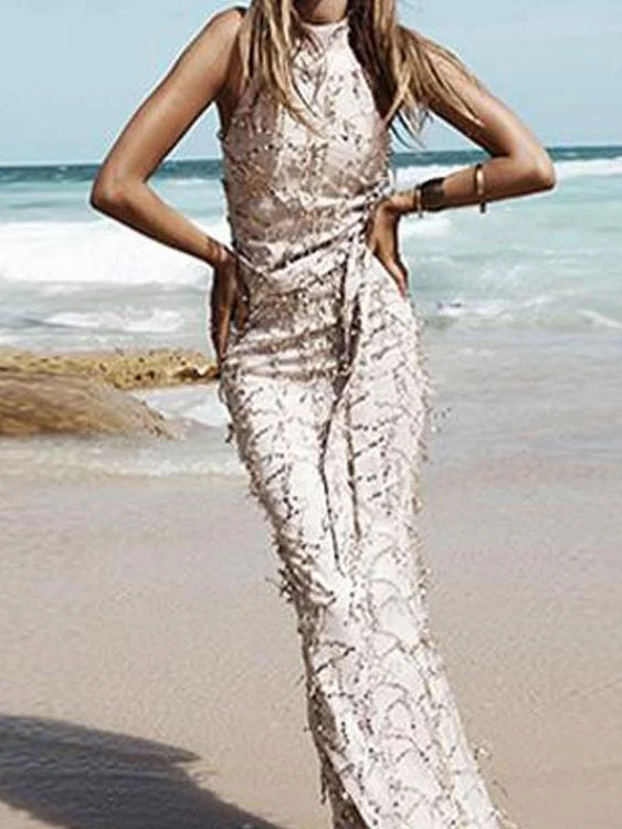 New Summer Hanging Neck Strap Sexy Tassel Sequined Maxi Dress Fashionable High-Low Maxi Dress New Summer Hanging Neck Strap Sexy Tassel Sequined Maxi Dress Fashionable High-Low Maxi Dress