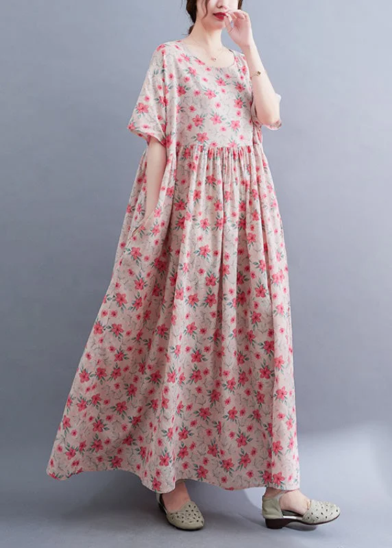 Novelty Pink O-Neck Patchwork Print Cotton Maxi Dresses Summer Comfortable Casual Maxi Dress Novelty Pink O-Neck Patchwork Print Cotton Maxi Dresses Summer Comfortable Casual Maxi Dress