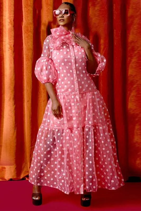 POLKA DOTS SHEER MAXI DRESS Comfortable Casual Maxi Dress