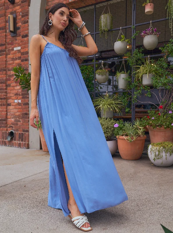 Sleeveless Blue Maxi Dress Fashionable Button-Down Maxi Dress