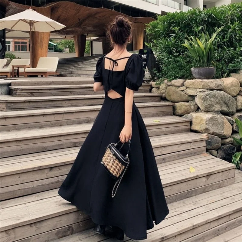 Darianrojas Womens Chic Black Square Collar Puff Sleeve Bow A-line Dress Women Summer Elegant High Waist Long Maxi Dresses Female Clothing Trendy Ruffled Maxi Dress Darianrojas Womens Chic Black Square Collar Puff Sleeve Bow A-line Dress Women Summer Elegant High Waist Long Maxi Dresses Female Clothing Trendy Ruffled Maxi Dress