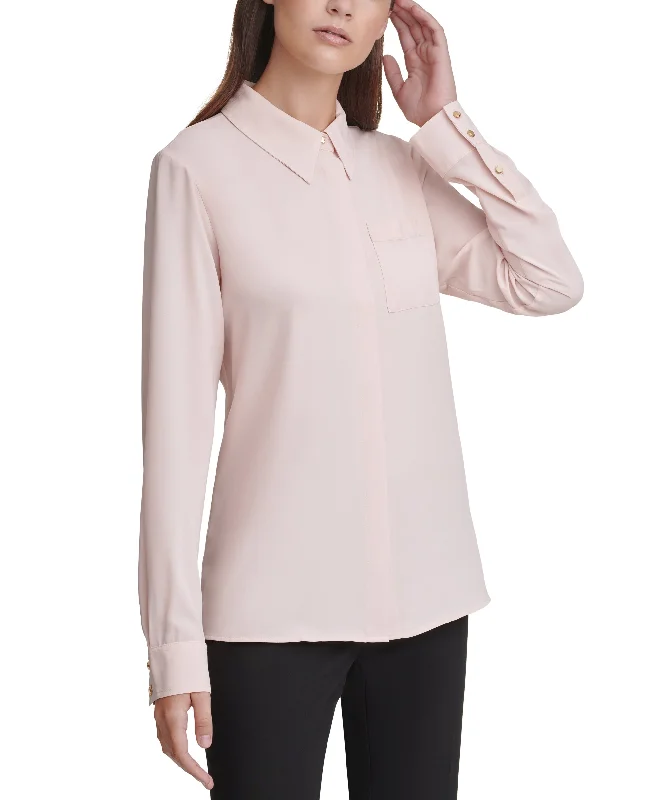 Calvin Klein Petite Long Sleeve Button Down Blouse Double Button Blouse