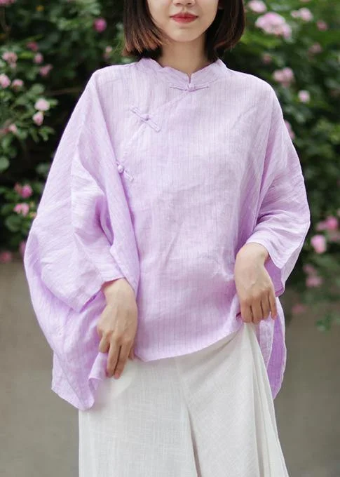 Organic stand collar linen Blouse Photography light purple striped blouse Puff Sleeve Blouse Organic stand collar linen Blouse Photography light purple striped blouse Puff Sleeve Blouse