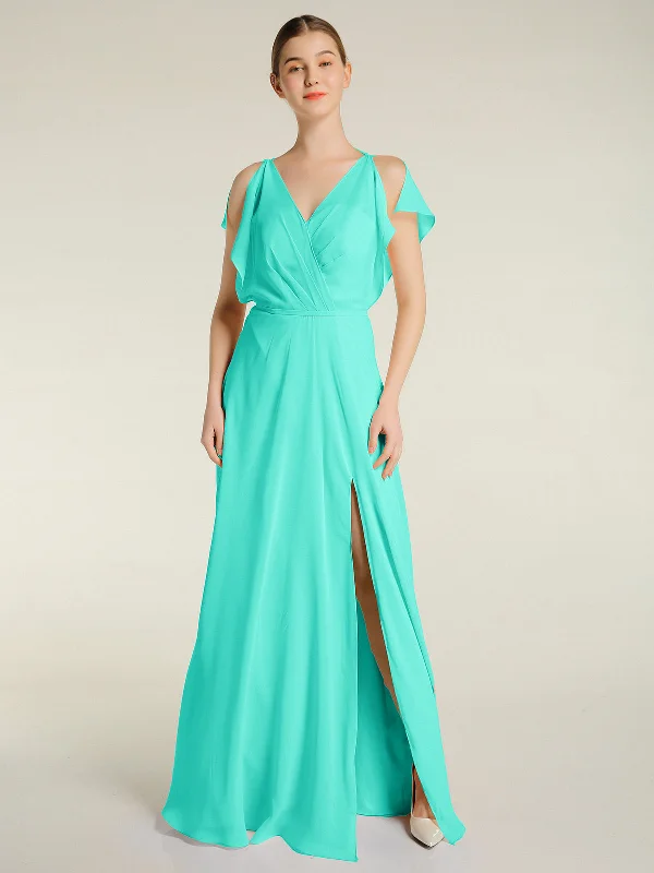 V Neckline Chiffon Maxi Dresses with Slit Spa Cozy Wrap Maxi Dress