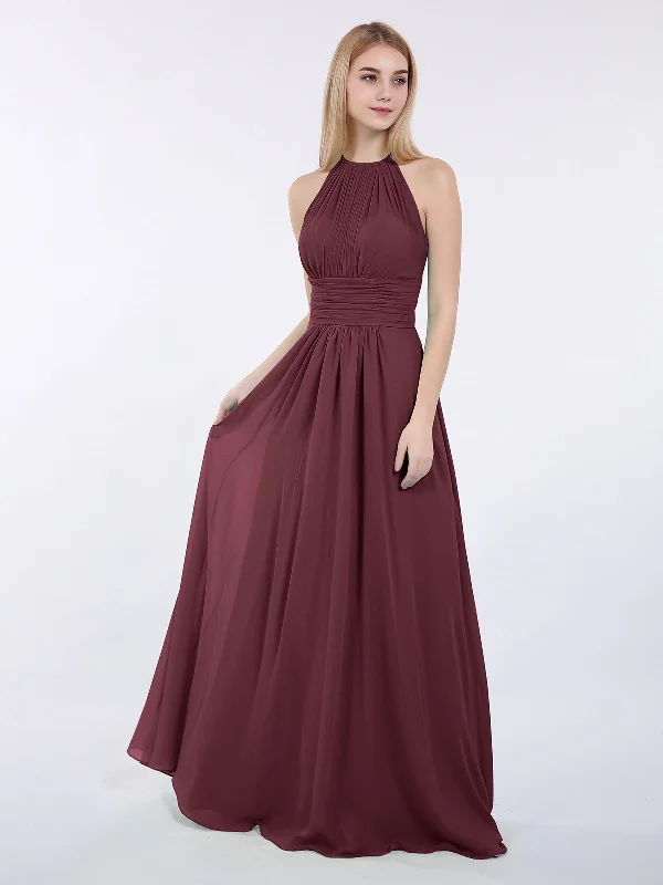 Halter Chiffon Maxi Dress of Bridesmaid Cabernet Classic Strapless Maxi Dress