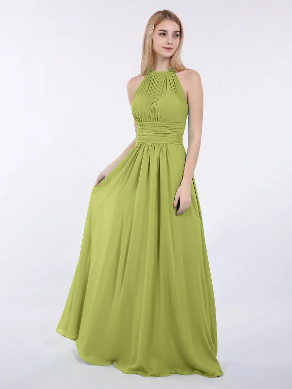 Halter Chiffon Maxi Dress of Bridesmaid Clover Fashionable Chiffon Maxi Dress