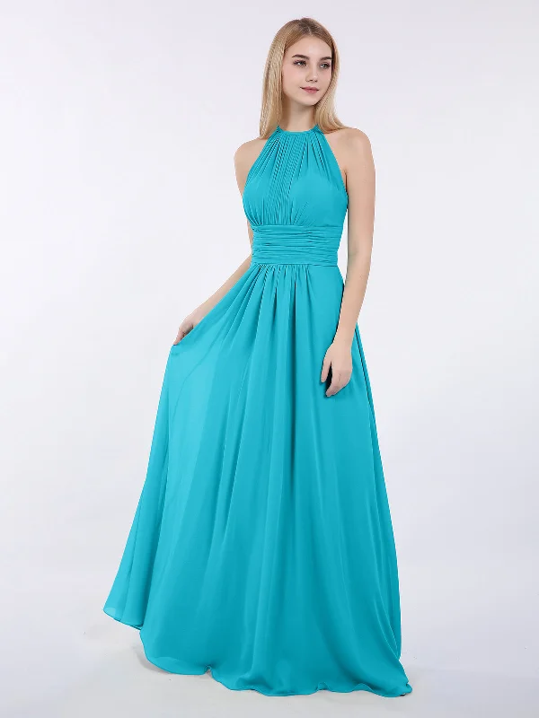 Halter Chiffon Maxi Dress of Bridesmaid Jade Fashionable Asymmetrical Maxi Dress