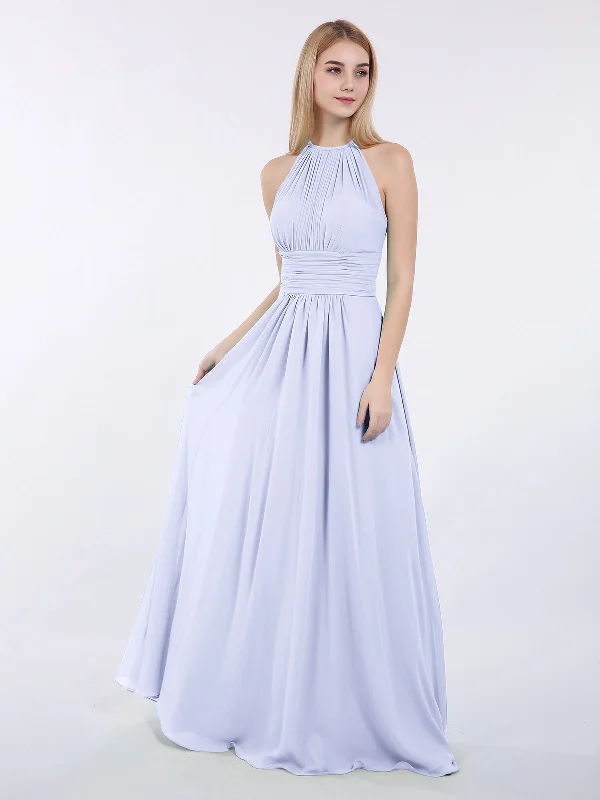 Halter Chiffon Maxi Dress of Bridesmaid Lavender Casual Maxi Dress with Pockets