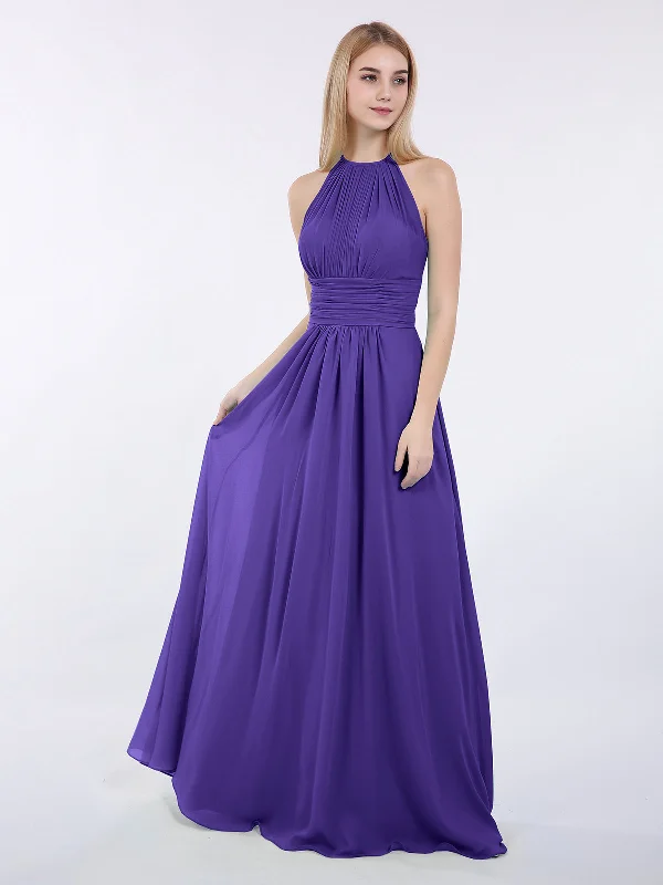 Halter Chiffon Maxi Dress of Bridesmaid Regency Fashionable High-Waist Maxi Dress