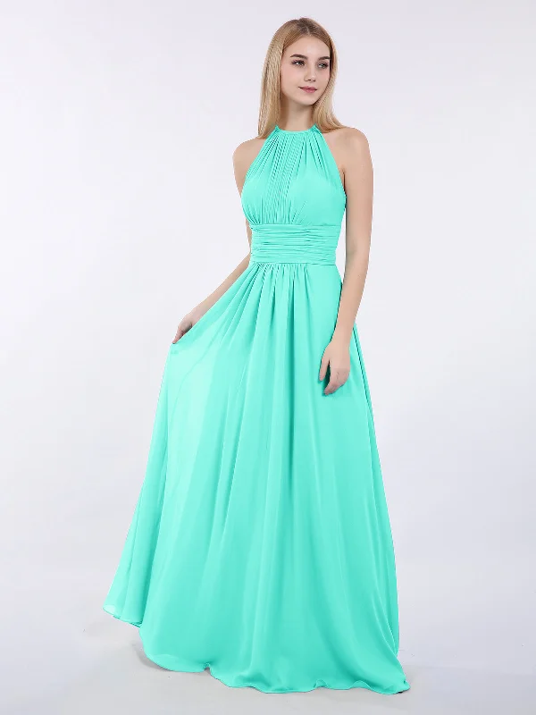 Halter Chiffon Maxi Dress of Bridesmaid Spa Fashionable Layered Maxi Dress