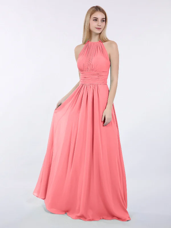 Halter Chiffon Maxi Dress of Bridesmaid Watermelon Trendy Satin Maxi Dress