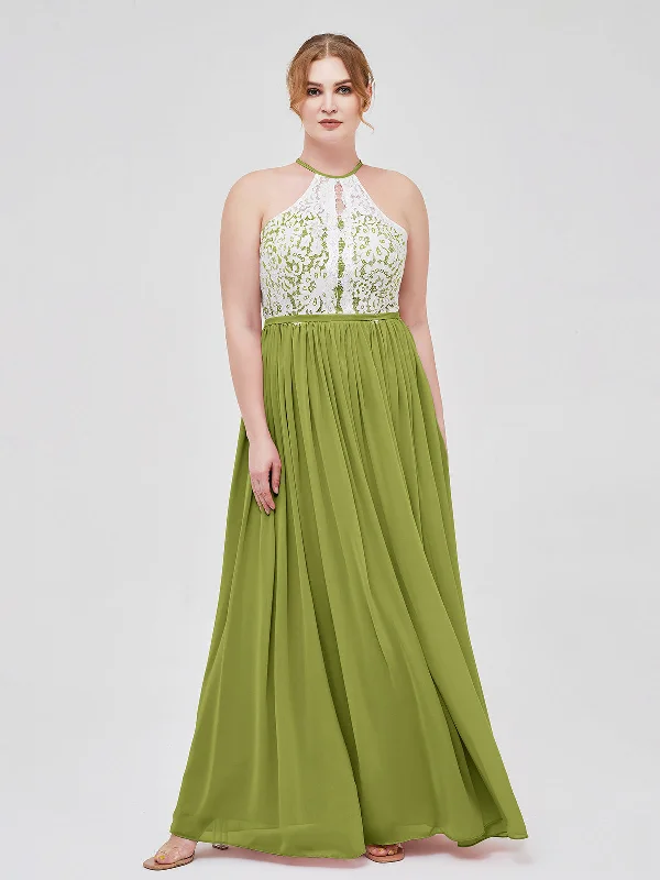 Halter Maxi Dress with Ivory Lace Bodice-Clover Chic Off-Shoulder Maxi Dress