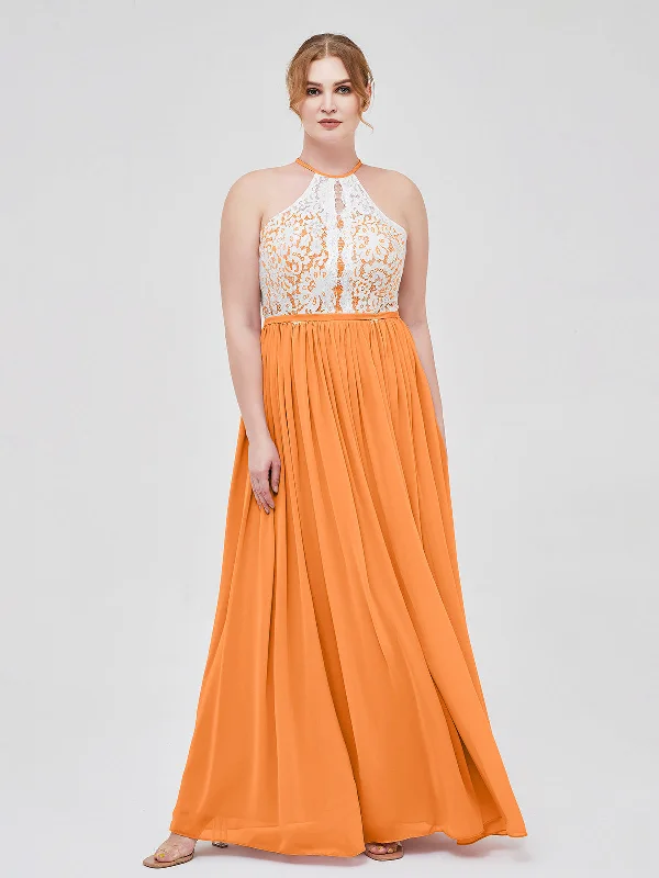 Halter Maxi Dress with Ivory Lace Bodice-Orange Cozy Ribbed Maxi Dress