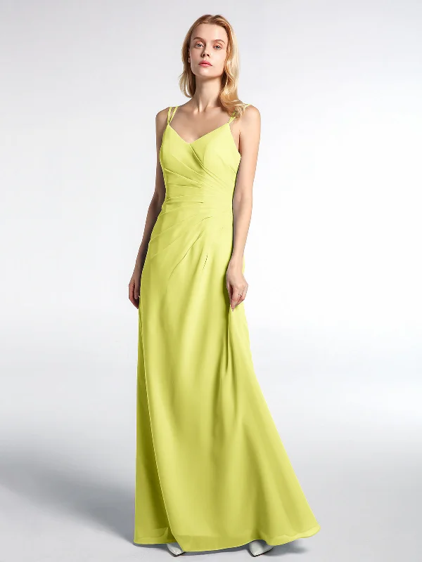 Double Straps Cross Back Chiffon Maxi Dress-Daffodil Elegant Floral Maxi Dress