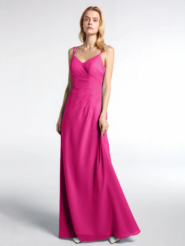 Double Straps Cross Back Chiffon Maxi Dress-Fuchsia Cozy Maxi Dress with Slit