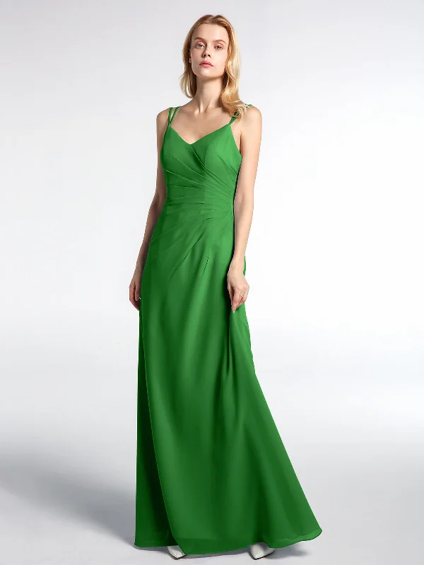 Double Straps Cross Back Chiffon Maxi Dress-Green Comfortable Satin Maxi Dress