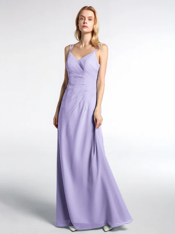 Double Straps Cross Back Chiffon Maxi Dress-Lilac Comfortable Maxi Dress with Slits