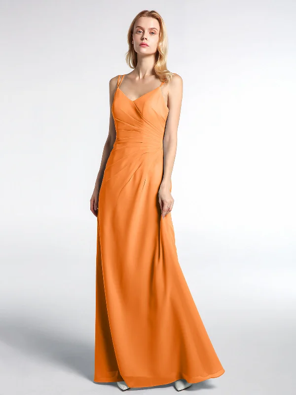 Double Straps Cross Back Chiffon Maxi Dress-Orange Trendy Maxi Dress with Belt