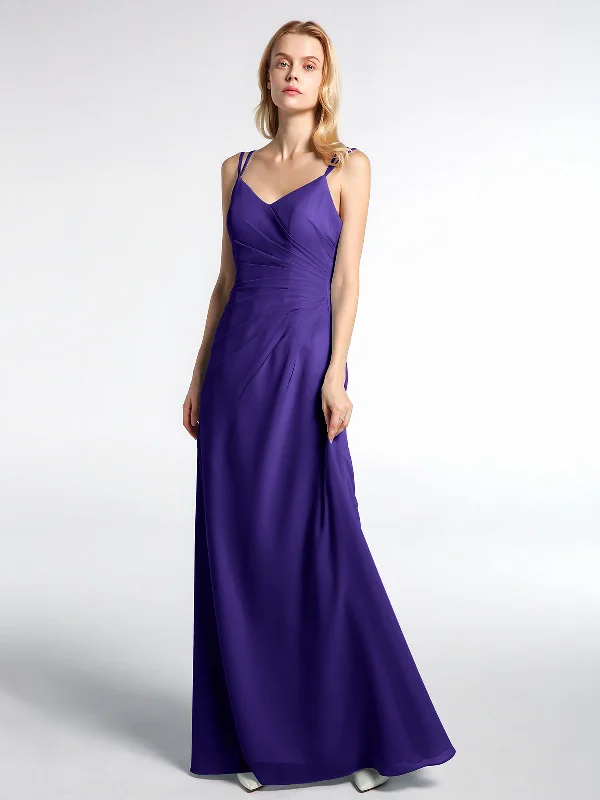 Double Straps Cross Back Chiffon Maxi Dress-Regency Comfortable Satin Maxi Dress