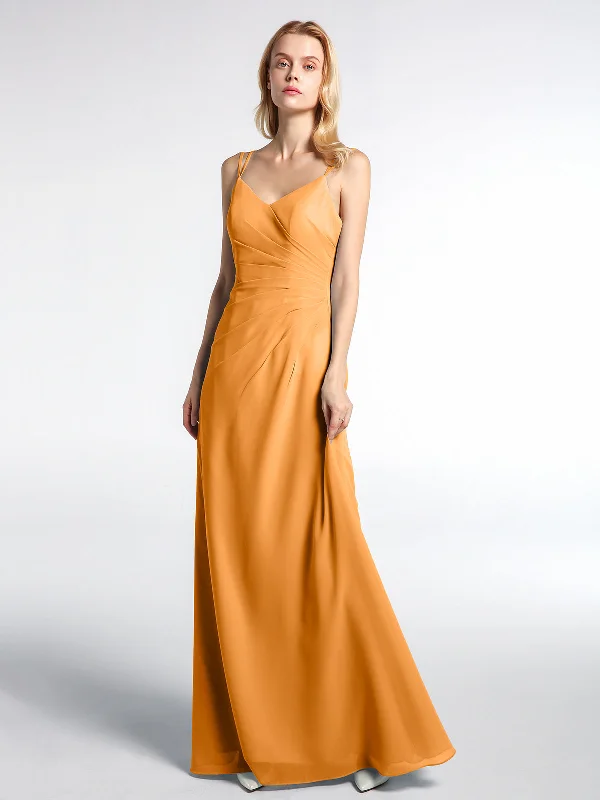 Double Straps Cross Back Chiffon Maxi Dress-Tangerine Comfortable Ruffle Maxi Dress