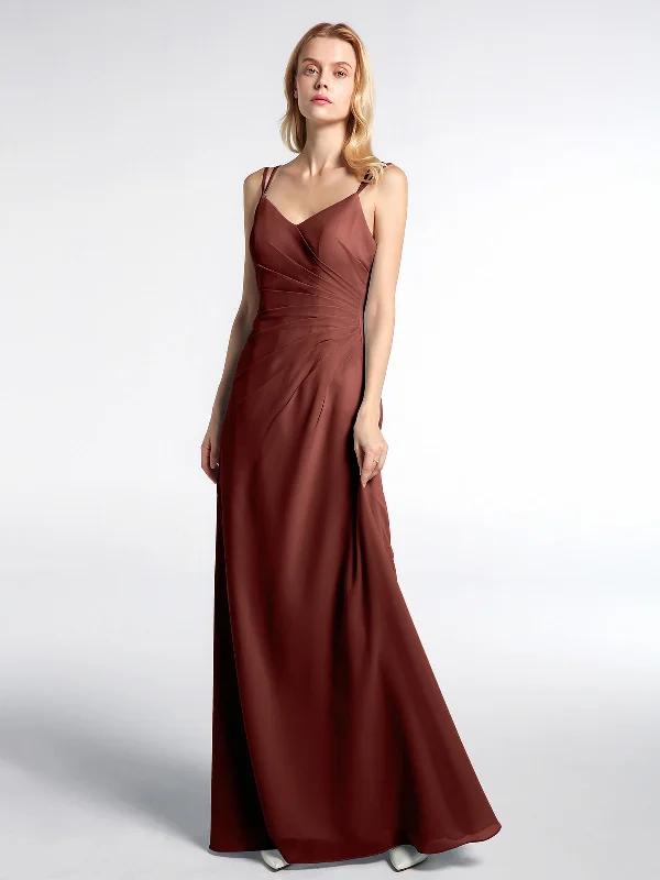 Double Straps Cross Back Chiffon Maxi Dress-Terracotta Cozy Ribbed Maxi Dress