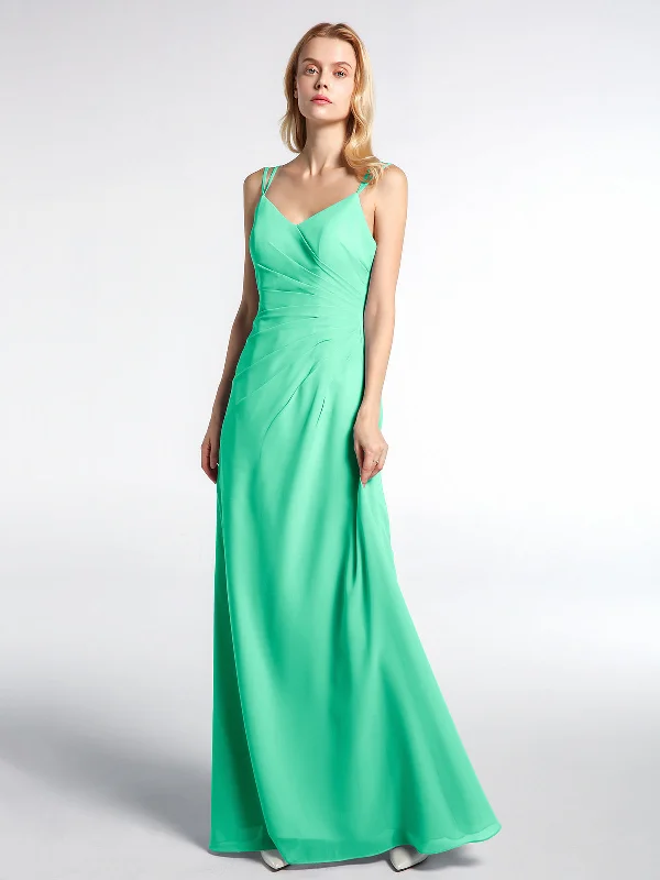 Double Straps Cross Back Chiffon Maxi Dress-Turquoise Elegant Maxi Dress with Slit