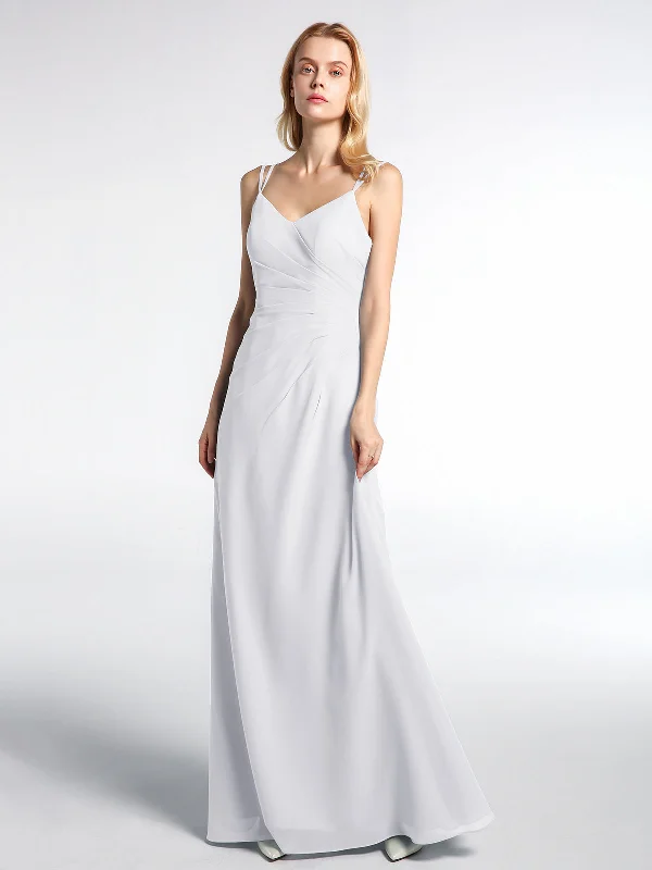 Double Straps Cross Back Chiffon Maxi Dress-White Elegant Lace-Up Maxi Dress