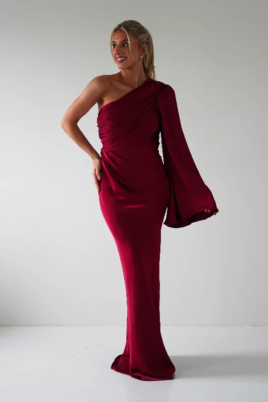 Elegance Silky Maxi Dress | Wine Stylish A-Line Maxi Dress