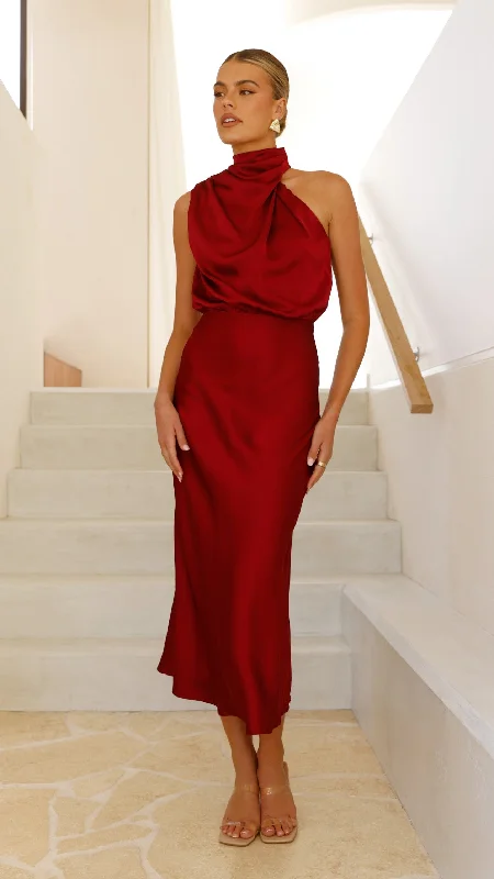 Esther Maxi Dress - Wine Stylish Maxi Dress with Frills