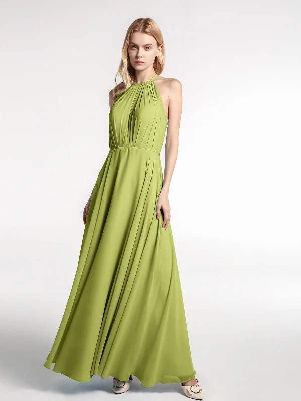 Halter Neck Chiffon Maxi Dress with Circle Skirt-Clover Stylish Boho Maxi Dress