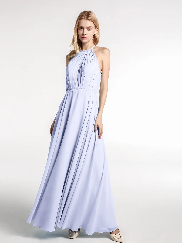 Halter Neck Chiffon Maxi Dress with Circle Skirt-Lavender Fashionable High-Waist Maxi Dress