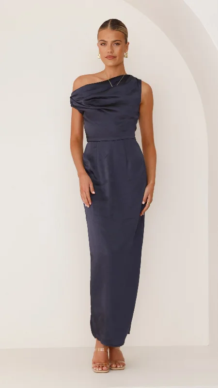 Harlowe Maxi Dress - Navy Cozy Maxi Dress with Slit