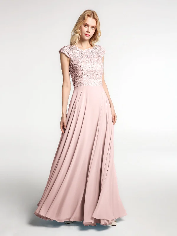 Illusion Wrap Neck Lace and Chiffon Maxi Dress-Dusty Rose Elegant Velvet Maxi Dress