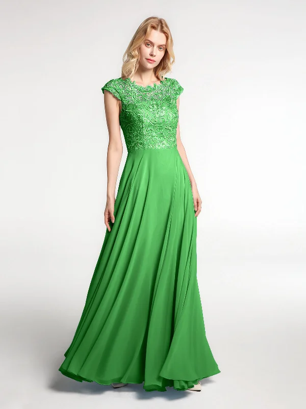 Illusion Wrap Neck Lace and Chiffon Maxi Dress-Green Elegant Maxi Dress with Slit