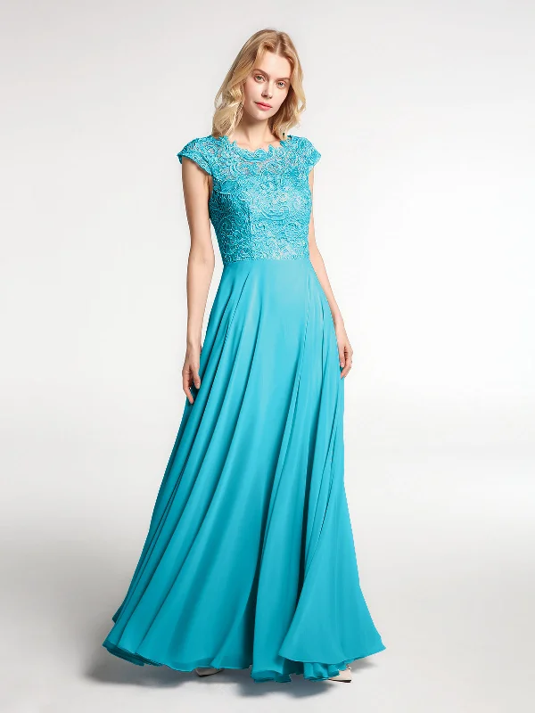 Illusion Wrap Neck Lace and Chiffon Maxi Dress-Jade Comfortable Ruffle Maxi Dress