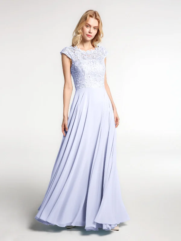 Illusion Wrap Neck Lace and Chiffon Maxi Dress-Lavender Cozy Maxi Dress with Slit