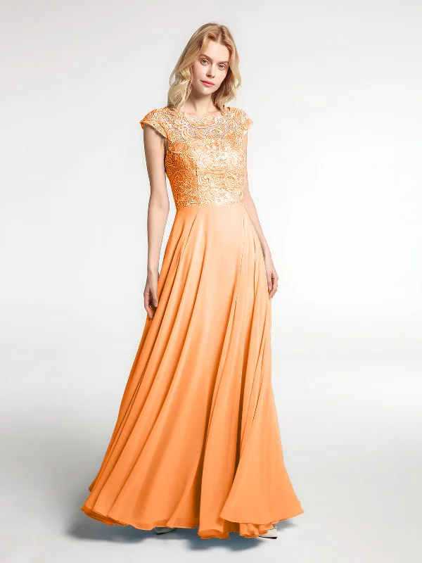 Illusion Wrap Neck Lace and Chiffon Maxi Dress-Orange Cozy Wrap Maxi Dress